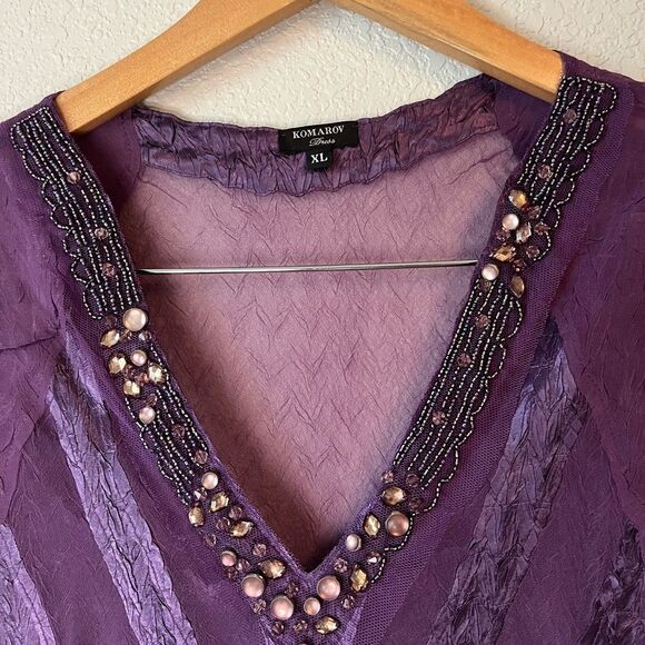 Komarov XL fairy HOCO whimsigoth y2k purple sheer chiffon dress beaded ruffle - Picture 4 of 6